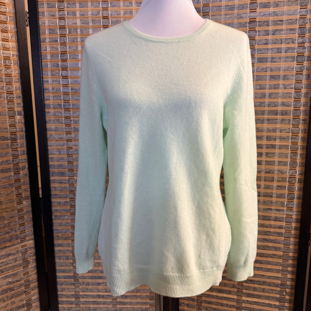 Charter Club Cashmere Sweater Women Large Mint Green Crew Neck Luxury Knit